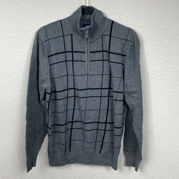 Gap Quarter Zip Windowpane Plaid Sweater Preppy Academia Gray Sz L - Picture 1 of 12